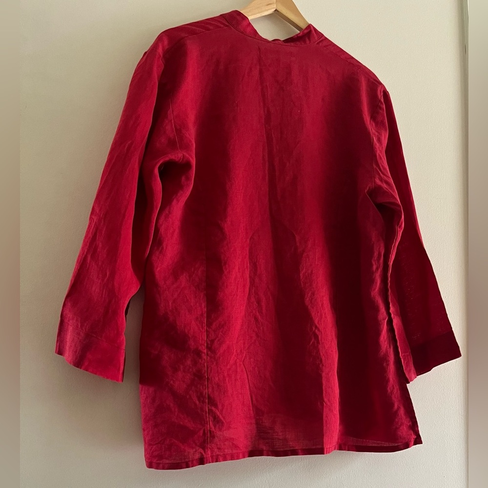 Woodspan Crimson Red Embroidered Linen Tunic - XXL - Picture 4 of 6